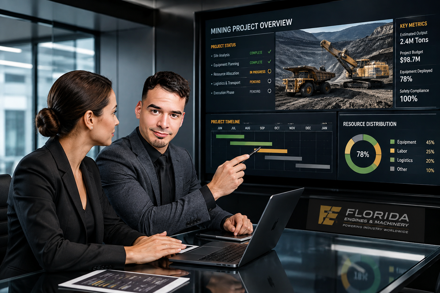 Florida Engines team reviewing a mining project